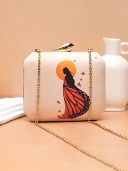 ARTKLIM - Women Butterfly Dress Silhouette Printed Clutch with Detachable Chain