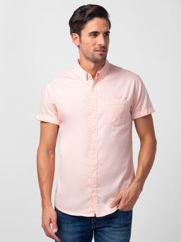 Spykar - Peach Half Sleeves Dobby Shirt For Men