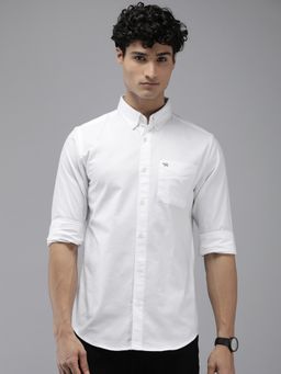 The Bear House - Men White Solid Slim Fit Pure Cotton Casual Shirt