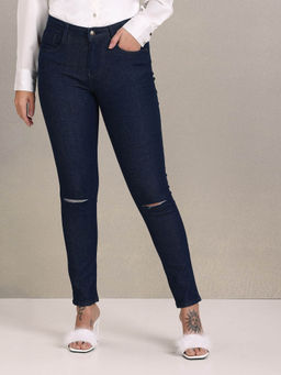 U.S. POLO ASSN. - Women Dark Blue Distressed Rinsed Skinny Fit Jeans