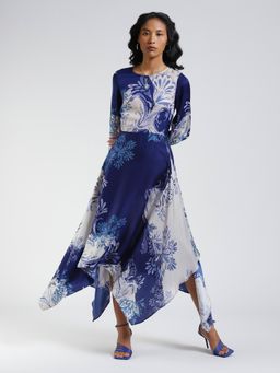 Label Ritu Kumar - Round Neck Full Sleeve Printed Long Dress