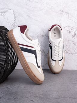 Styli - Mens White Pu Color Block Rubber Sole Lace Up Sneakers