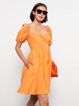 LC WAIKIKI - U Neck Straight Short Sleeve Poplin Womens Dress