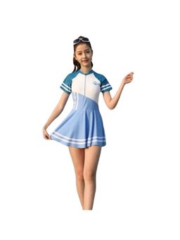 Little Surprise Box - Blue Color Block Frock Style Swimwear