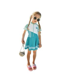 Little Surprise Box - Blue Color Block Frock Style Swimwear
