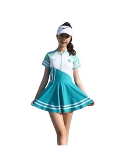 Little Surprise Box - Blue Color Block Frock Style Swimwear