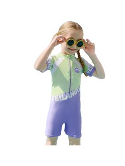 Little Surprise Box - Green & Purple color Block Style Swimsuit