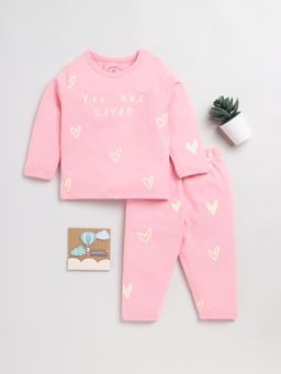 Clt.s - Graphic Print Pink Full Sleeve Night Suit (Set of 2)