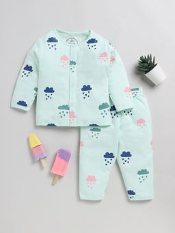 Clt.s - Graphic Print Seagreen Full Sleeve Night Suit (Set of 2)