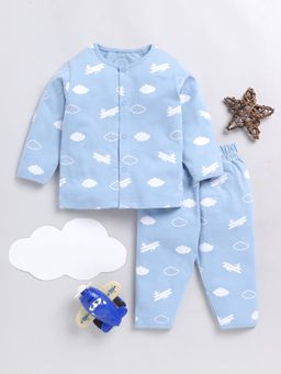 Clt.s - Graphic Print Blue Full Sleeve Night Suit (Set of 2)