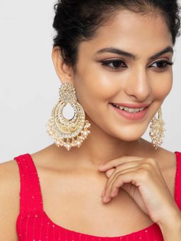 Indya - Gold Concentric Textured Pearl Drop Dangler Earrings