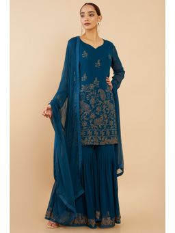 Soch - Women Teal Georgette Sequined Suit (Set of 3)