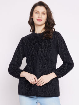 ZIGO - Super Warm Super Soft Hairy Woolblend Round Neck Full Sleeves Self Design Cardigan