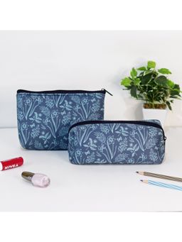 Strokes by Namrata Mehta - Navy Blue Floral Cosmetic Pouches-Set of 2