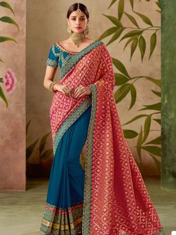 Odette - Pink Weaved Silk Designer Saree with Unstitched Blouse