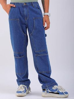 The Indian Garage Co - Men Relaxed Fit Solid Mid Rise Loose Baggy Carpenter Denim