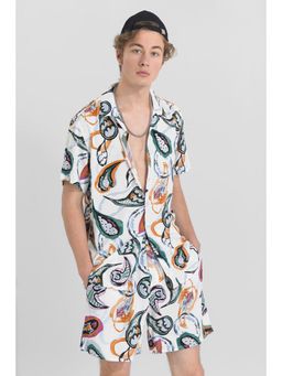 Snitch - Twist Curve Floral White Shirt with Shorts Co-Ord (Set of 2)