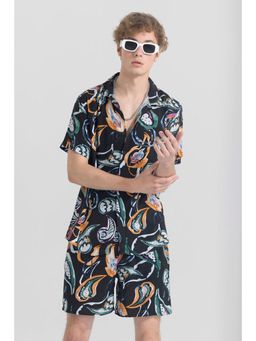 Snitch - Twist Curve Floral Black Shirt with Shorts Co-Ord (Set of 2)