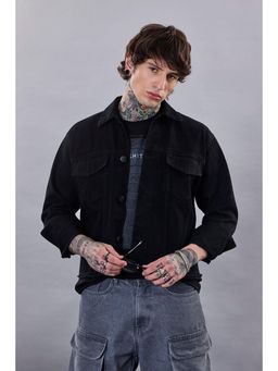 Snitch - Revolution Black Cropped Printed Denim Jacket