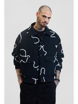 Snitch - Black Waffle Design Relaxed Fit Jacket