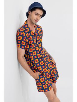 Snitch - Monochrome Square Navy Blue Shirt with Shorts Co-Ord (Set of 2)