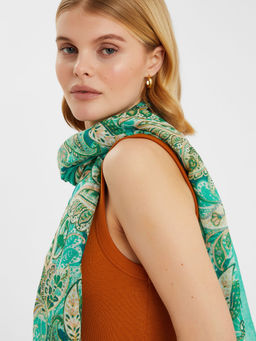 Accessorize London - Teal Printed Polyester Scarf