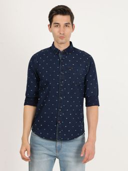 Wrangler - Men Printed Blue Shirt (Slim)