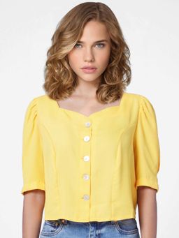 ONLY - Women Solid Yellow Top