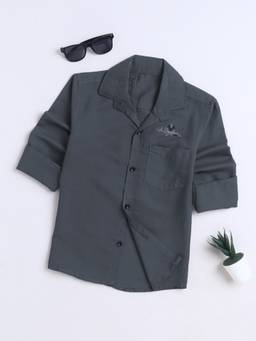 FOURFOLDS - Boys Grey Cotton Blend Shirt