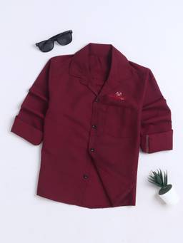 FOURFOLDS - Boys Maroon Cotton Blend Shirt