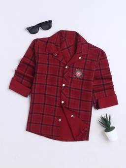 FOURFOLDS - Boys Maroon Cotton Blend Shirt