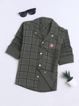 FOURFOLDS - Boys Olive Cotton Blend Shirt