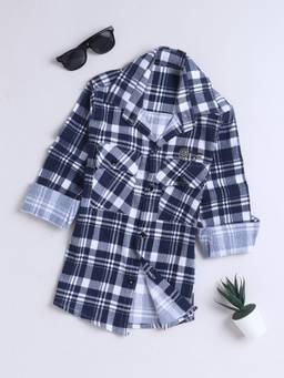 FOURFOLDS - Boys Navy Blue Cotton Blend Shirt