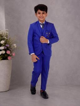 FOURFOLDS - Boys Blue Blazer, Waistcoat also Shirt with Trouser and Tie