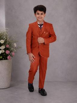 FOURFOLDS - Boys Brown Blazer, Waistcoat also Shirt with Trouser and Tie