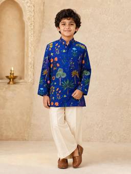 Vastramay - Boys Blue Muslin Kurta with Pyjama