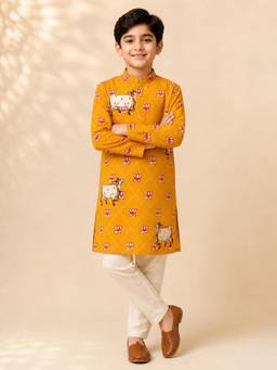 Vastramay - Boys Mustard Rayon Kurta with Pyjama
