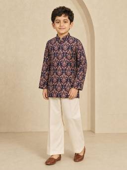 Vastramay - Boys Wine Silk Blend Kurta with Pyjama