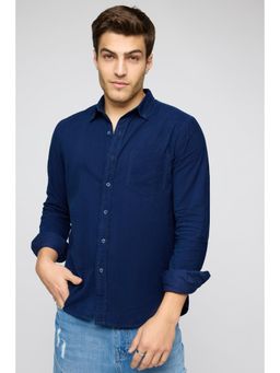 FREAKINS - Navy Blue Luxe Mens Full Sleeves Corduroy Shirt