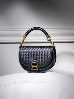 Inc.5 - Women's Black Party Textured Handbag with Magnet Lock