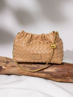 Inc.5 - Women's Tan Party Textured Handbag with Magnet Lock