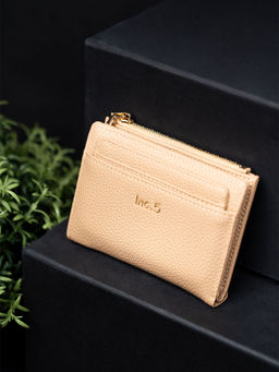 Inc.5 - Women's Beige Casual Textured Wallet with Magnet Lock