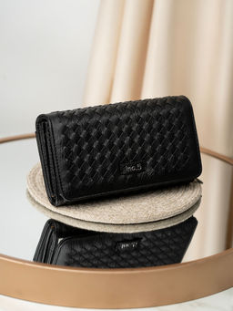 Inc.5 - Women's Black Casual Textured Pattern Wallet