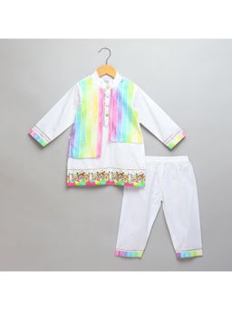 The Little Tales - Off White Colorblock Kurta and Pyjama (Set of 2)