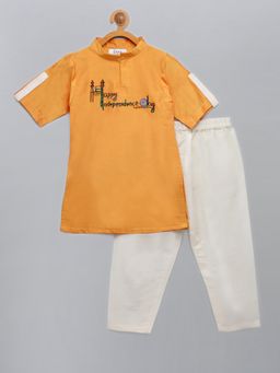 The Little Tales - Orange Solid Kurta and Pyjama (Set of 2)