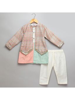 The Little Tales - Multi-Color Kurta With Pyjama and Attached Print Panel (Set of 2)