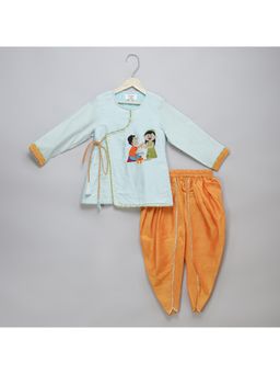 The Little Tales - Blue Rakhi Embroidered Angrakha Kurta & Dhoti (Set of 2)