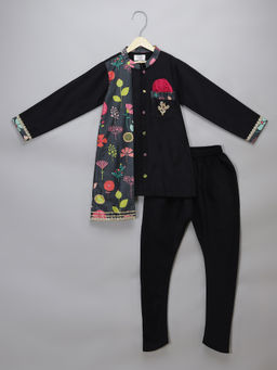 The Little Tales - Black Printed Kurta & Churidar (Set of 2)