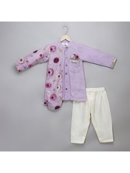 The Little Tales - Purple Floral Printed Kurta & Pyjama (Set of 2)