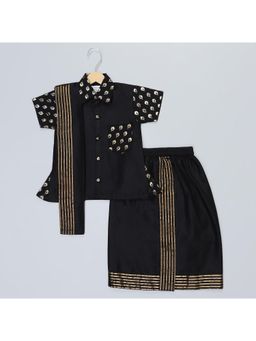 The Little Tales - Black Shirt & Lungi with Patka (Set of 3)